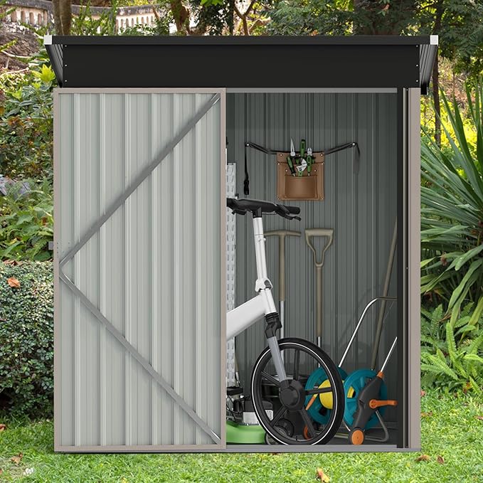 Outdoor Storage Shed 4.9x3.0 FT, Utility Steel Tool Shed with Lockable Door and Air Vents, Galvanized Metal Shed for Garden Backyard Patio Lawn
