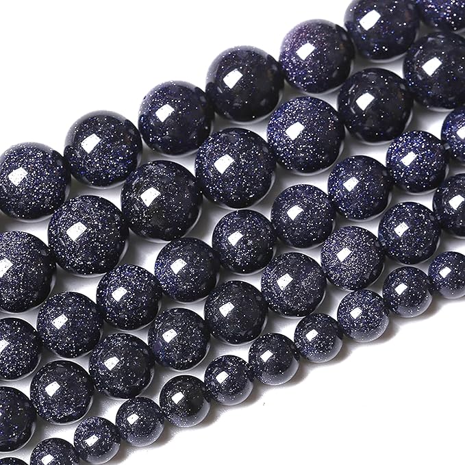 120PCS 6mm Blue Sandstone Gemstone Beads Beads Natural Stone Round Loose Beads for Jewelry Making DIY Bracelet Necklace 32" 2 Strands