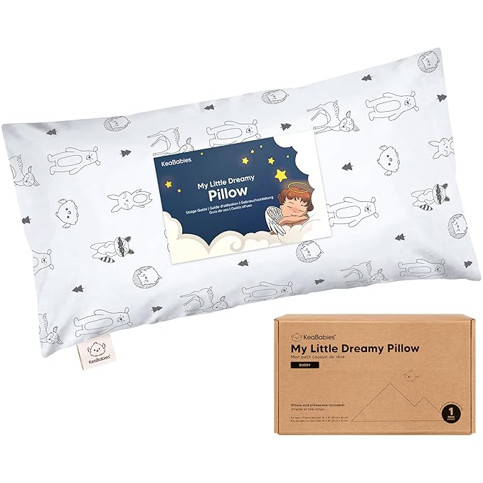 Toddler Pillow with Pillowcase - 10x18 My Little Dreamy Kids Travel Bed Pillows for Sleeping, Organic Cotton Small Pillowcase, Soft & Breathable, Machine Washable, Toddlers 2-5 Years Old (KeaFriends)