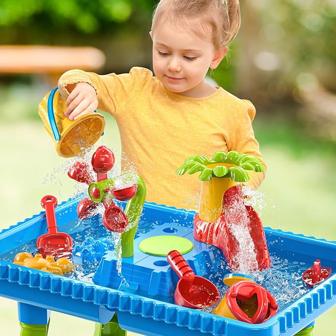 Kids Sand and Water Table Toys for Toddlers 3-8 Years Old, Sensory Play Table for Kids Age 3-5, Summer Outdoor Beach Toy for Boys and Girls 3-7, Birthday Gifts