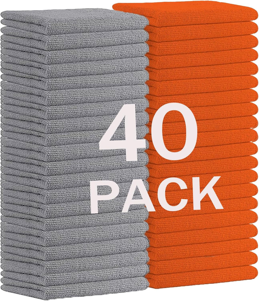 MRD's Home 40 Pack Microfiber Cleaning Cloths,12" x 12" Multi-Purpose Reusable Cleaning Cloth Wipes Rags,Lint Free,Scratch&Streak-Free Microfiber Towels for Home (20 Orange&20 Grey)