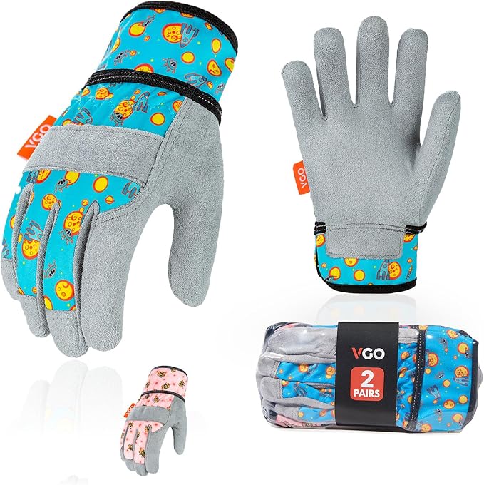 Vgo... 2Pairs 3-4 Years Kids Gardening Gloves,Children Yard Work Gloves,Soft Safety Outdoor Playing Gloves(Size KID:XS,2 Color,KID-MF3561)