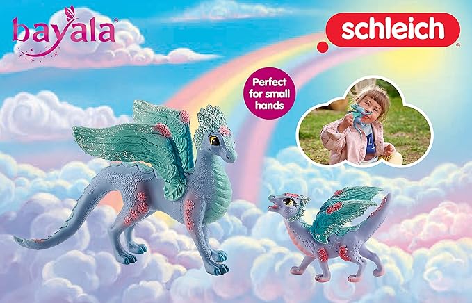 Schleich Bayala - 2 PC Flower Dragon and Baby Toy Set for Girls and Boys - Durable Fantasy Fairy Animal Figurines - Cute Pink and Blue Dragon Figures - Fun Wyvern Playset for Kids Ages 5+ - 70592