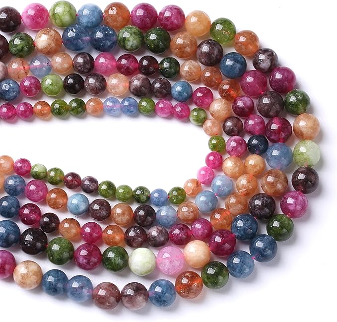 45pcs 8mm Natural Colorful Tourmaline Jade Stone Beads Round Loose Crystal Healing Energy Beads for Jewelry Making DIY Bracelet Necklace Earrings 15"(8mm, Colorful Tourmaline)