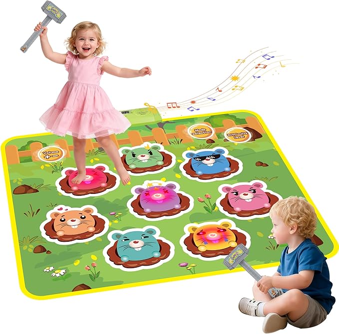 M SANMERSEN Whack A Mole Game Toys for Kids, Toddler Toys for Ages 2 3 4 5 Whack A Mole Game Playmat with 2 Hammers, Birthday Gifts for Kids Boys Girls Family Games Party Favors