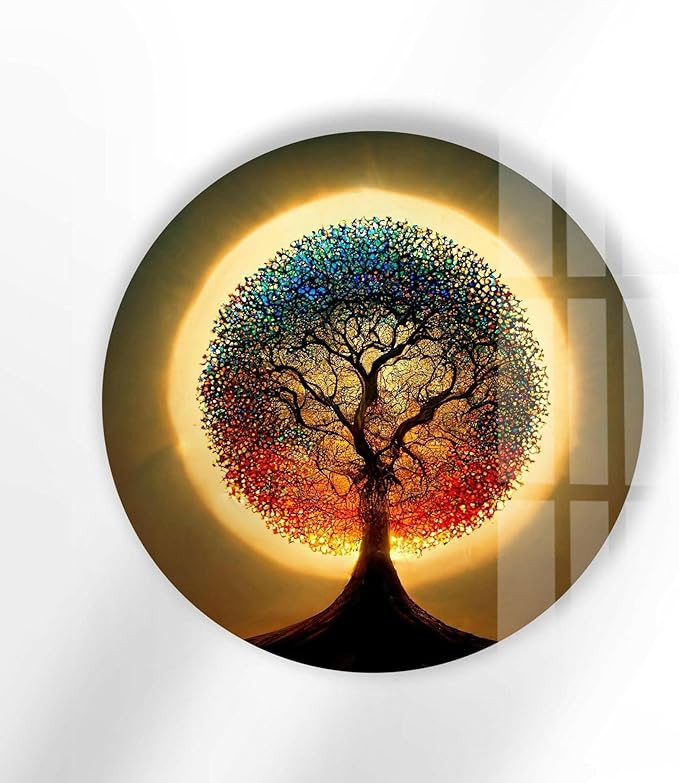 My Photostation.com 31.5''(80cm) Diameter Life of Tree Round Glass Wall Art Tempered Glass Printing Wall Decor Large Wall Art Wall Hangings