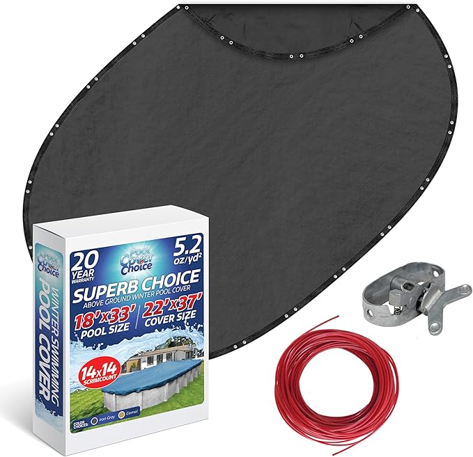 Winter Swimming Pool Cover for 18 ft x 33 ft Aboveground Oval Pool Size, Superb Choice Series, Solid Material, Color - Iron Gray, Pool Cover Choice 511833-4CHOICE
