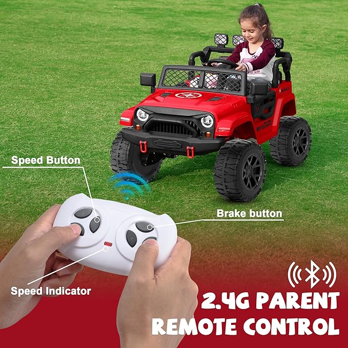 ANPABO 24V 2 Seater Ride On Car for Kids w/EVA Tires, 4X200W Motors, 4 Shock Absorbers, 2.4G Remote Control, Bluetooth Radio, LED Headlights & Searchlights, Electric Car for Kids Ages 3-8,Bright red