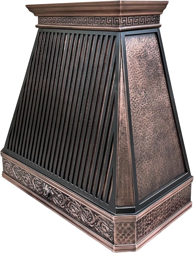 CT Copper Tailor Copper Vent Hood Wall Mount,48'' W,39''H, 1150 CFM Exhaust Fan,Stainless Steel Vent,LED Light,Dishwasher-Safe Baffle Filters,Light Hammered-Medium Patina,VH14TA2L