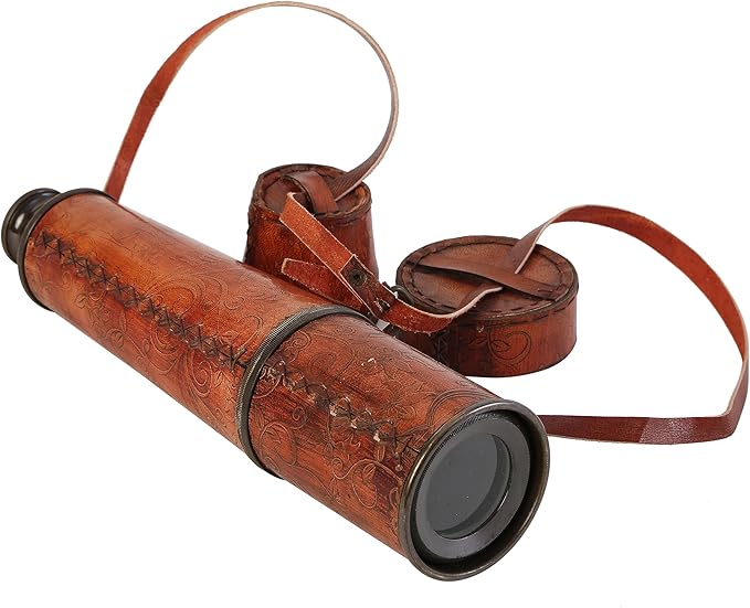 32-Inch Ship Captain Brass Telescope – Handmade Vintage Spyglass with Leather Case – Nautical Maritime Scope for Adults & Kids, Pirate Spy Glass Gift