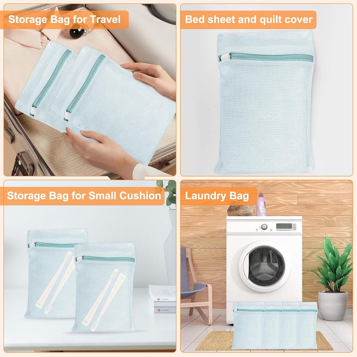 4 Piece Blue Small, Durable Organic Cotton Mesh Laundry Bag with Strong Zipper and Breathable Mesh, Delicate Laundry Bag for Underwear, Clothes, Pants and Socks