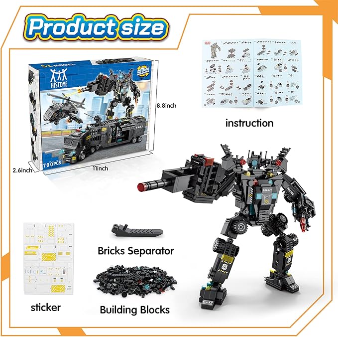 HISTOYE 51-in-1 Robot Building Kit for Kids Stem Building Toys Erector Set for Boys 8-12 Engineering Stem Projects Construction Building Blocks Toys Gifts for Boys Kids Age 6 7 8 9 10 11 12 Year Old