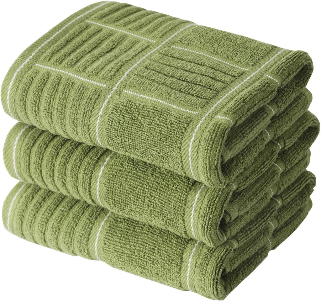Anyi 100% Cotton Kitchen Towels, Absorbent Dish Towels with Hanging Loop, Soft Kitchen Hand Towels for Washing Drying Dishes(16x26, Set of 3) (Green)