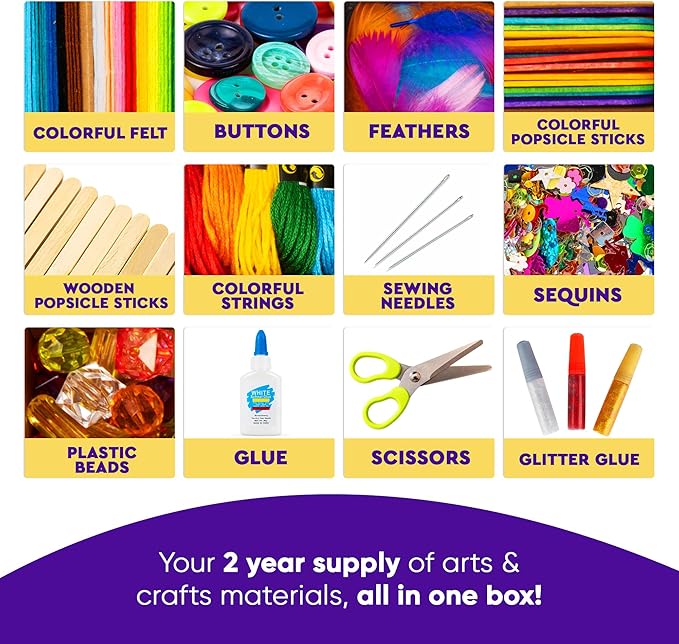 Blue Squid 3000+ pcs Arts and Crafts Supplies for Kids | Craft Kit Box for Kids Age 3-5, 4-8, 6-8, 8-12 | Craft Supplies & Materials Crafts Set Toys Art Box Gifts for Girls Boys Bulk Art Kit
