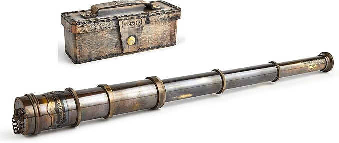 V.Empire Handcrafted Telescope | with Box | Functional Vintage Replica Brass Nautical Antique Ship Telescope | Brass Nautical Spyglass & Collectible Decor | for Kids | 15 Inches