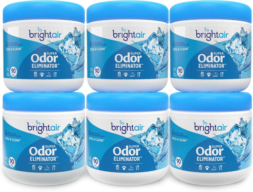 Bright Air 14 oz. Super Odor Eliminator, For Medium-Size Spaces, Cool & Clean Scent, Case of 6,Air Freshener, Natural Essential Oils, Lasts Up to 90 Days Each