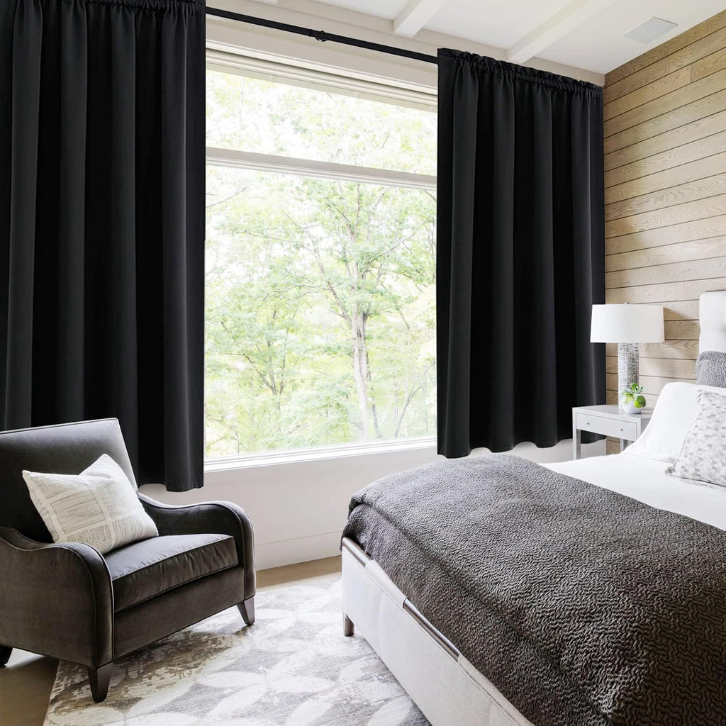 DWCN Blackout Curtains Room Darkening Thermal Insulated Bedroom Curtains Window Curtain Panels, 52 x 54 inches Long, Set of 2 Black Rod Pocket Drapes