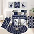 Personalized Baby Bedding Set, 5 Pcs Custom Name Crib Bedding Set, Double Layer Blue Nursery Bedding Set for Baby Boys, Woodland Deer Baby Crib Set, Gifts for Toddlers Infants New Parents
