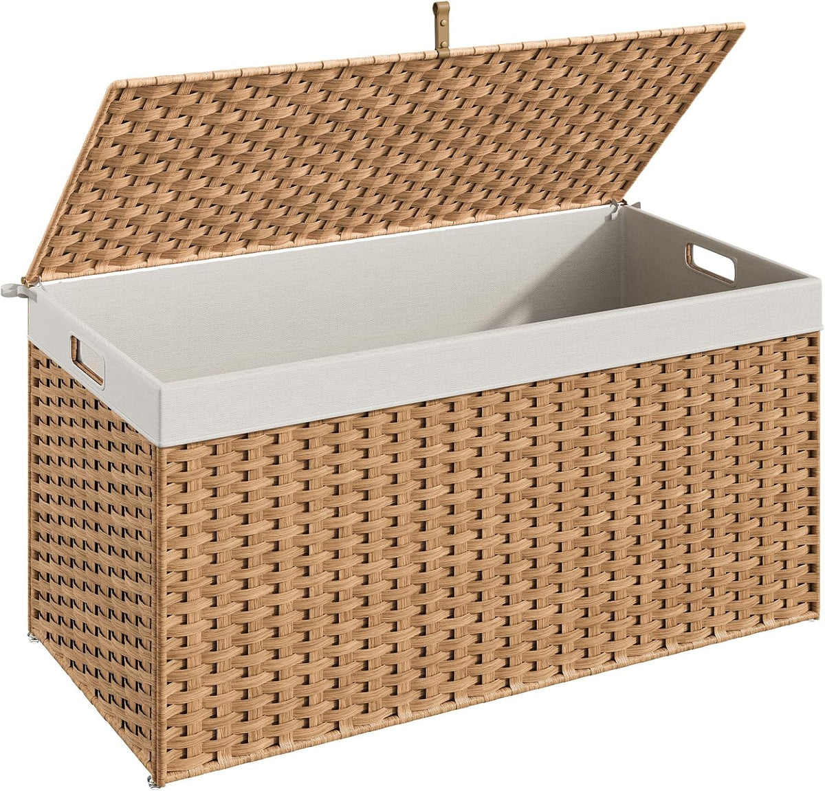 HOOBRO Storage Basket with Lid, 52.8 Gallon (200L) Wicker Basket, Handwoven Blanket Storage Basket with Handles, Metal Frame and Soft Lining, Foldable for Bedroom, Laundry Room, Natural NL220CW01