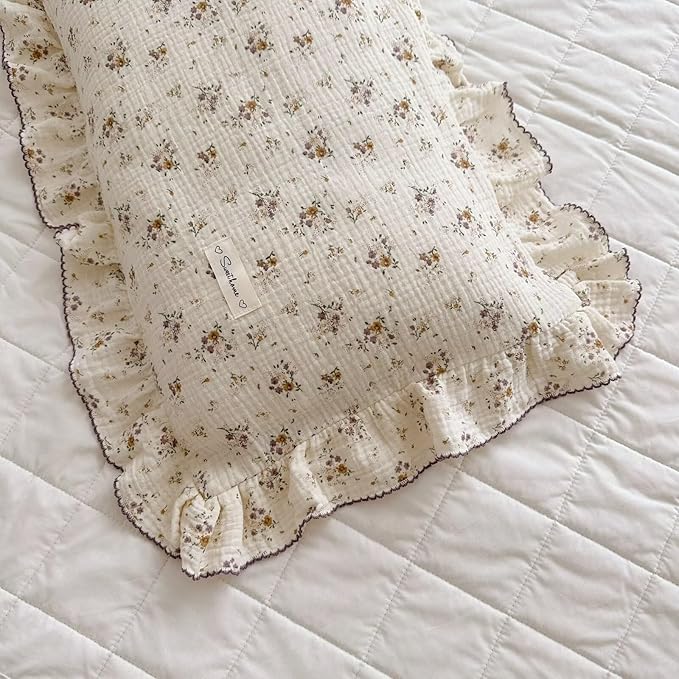 BuLuTu Floral Toddler Pillow Cases Cotton Muslin Cotton Pillowcases for Girls Nursery Pillow, Kids Pillow Cover for Crib/Toddler Bed, Envelope Closure,1 Piece, Crapemyrtle Pattern, 14"x20"