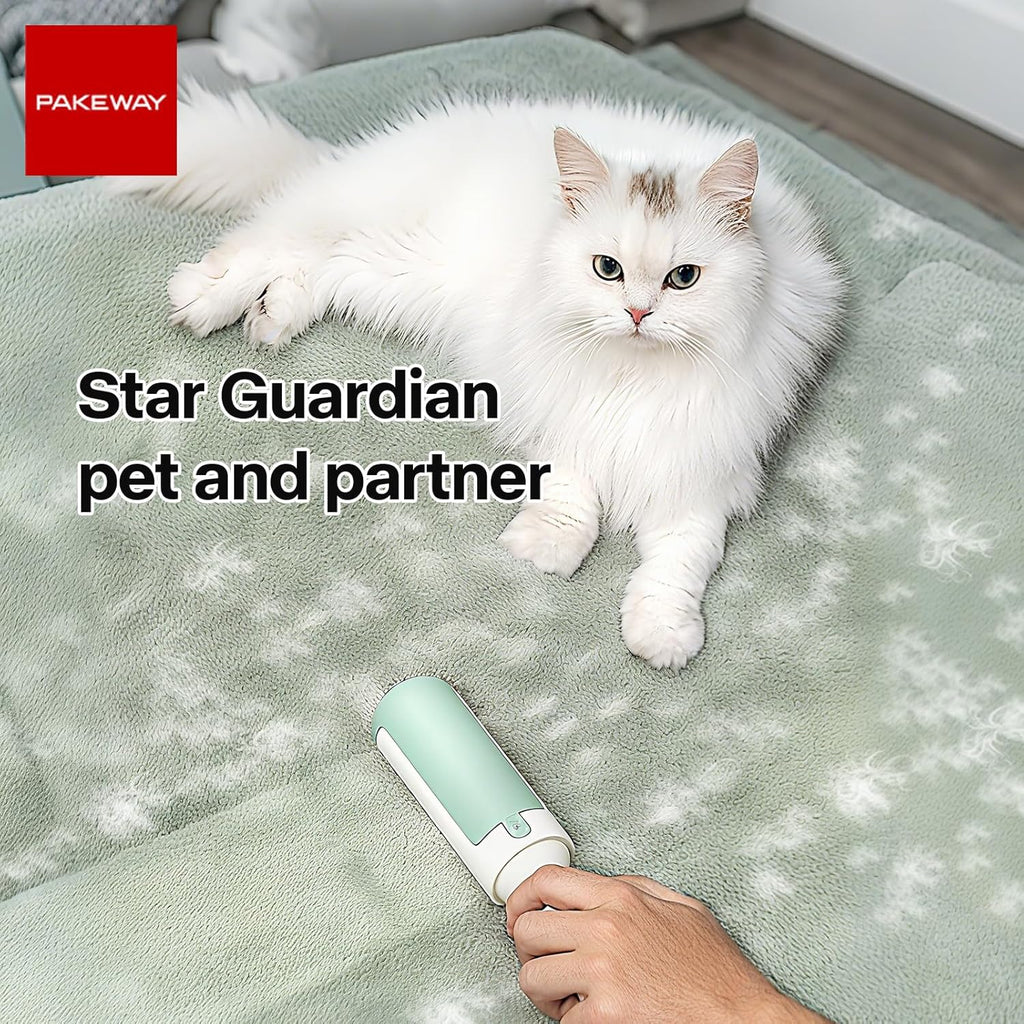PAKEWAY 2 Pack Pet Hair Removal Tool, Reusable Dog & Cat Fur Remover with Comfy Non-Slip Handle, Portable Lint Roller with Self-Cleaning Base for Couch, Car Seat, Carpet, Bedding