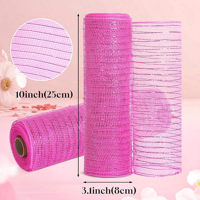 2 Rolls Mesh Ribbon for Wreaths 10 Inch x 30 Foot Wreath Mesh Rolls with Metallic Foil for Easter Christmas Party Wedding Home Decor DIY Craft Projects and Gift Wrapping (Light Blue)