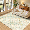 Area Rug Living Room Rugs: Floral 5x7 Washable Rug Vintage Soft Boho Non-Slip Carpet Indoor Stain Resistant Large Carpets for Bedroom Dining Room Farmhouse Nursery Hallway Home Office Beige/Multi