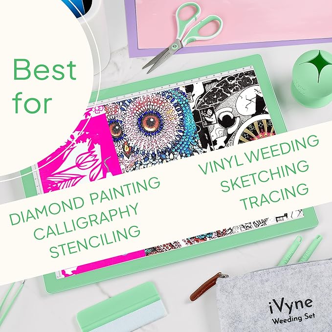 iVyne Corded Light Pad for Weeding Vinyl - A4 Light Box for Drawing - Light Board for Tracing - Light Box for Diamond Painting, Weeding Vinyl, Sketching, Tracing (Green)