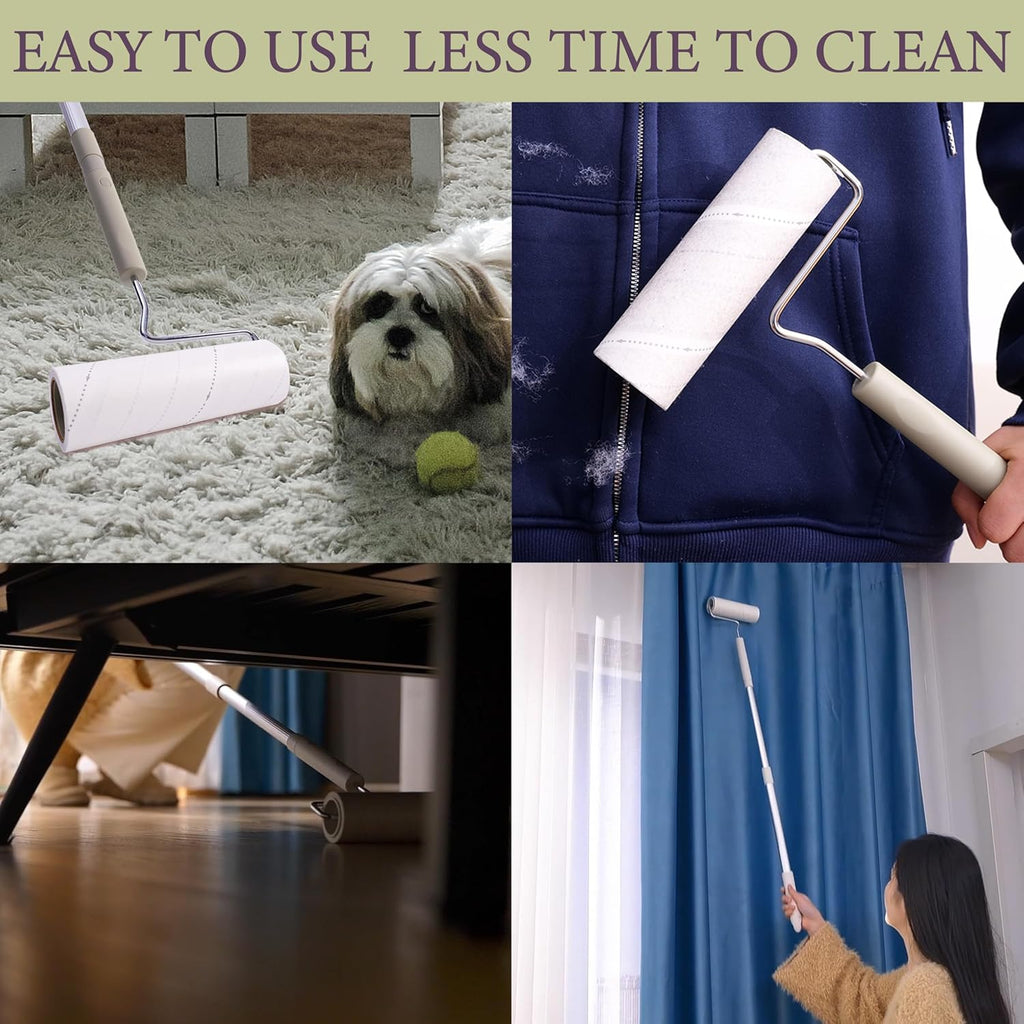 Large Lint Rollers for Pet Hair Extra Sticky,Cat Dog Hair Remover Laundry Clothes Carpet Furniture,6.3 inches Wider with 450 Sheets Giant Lint Remover Brush for Couch with Long Handle