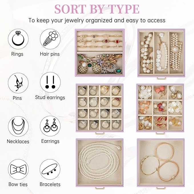 AKOZLIN Jewelry Box Organizer Functional Leather Jewelry Storage Case for Women Girls Ring Necklace Earring Bracelet Holder Organizer with Mirror