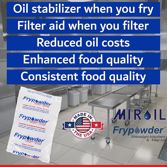 MirOil P100 Fry Powder Oil Stabilizer and Filter Aid, 90 x Size C Portion Pack(160ML Each) Fry Powder, Food Centers Cook Hotter, Deep Fryer Cooking Oil Saver Helps Save Grease & Remove Carbon Deposits