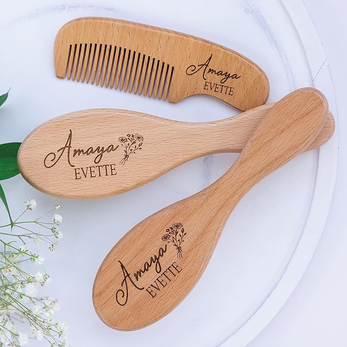 Custom Wooden Baby Brush Set | Personalized Wooden Baby Brush | Personalized Baby Gift Girls | Personalized Baby Gifts | Baby Brush and Comb Set | Custom Baby Gifts | Personalized Gifts