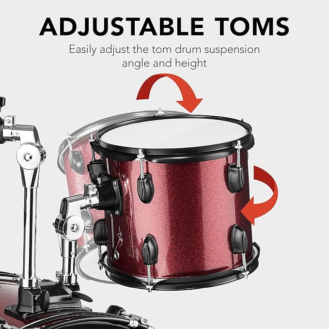 Best Choice Products 5-Piece Full Size Complete Adult Drum Set w/Cymbal Stands, Stool, Drum Pedal, Sticks, Floor Tom - Red Sparkle