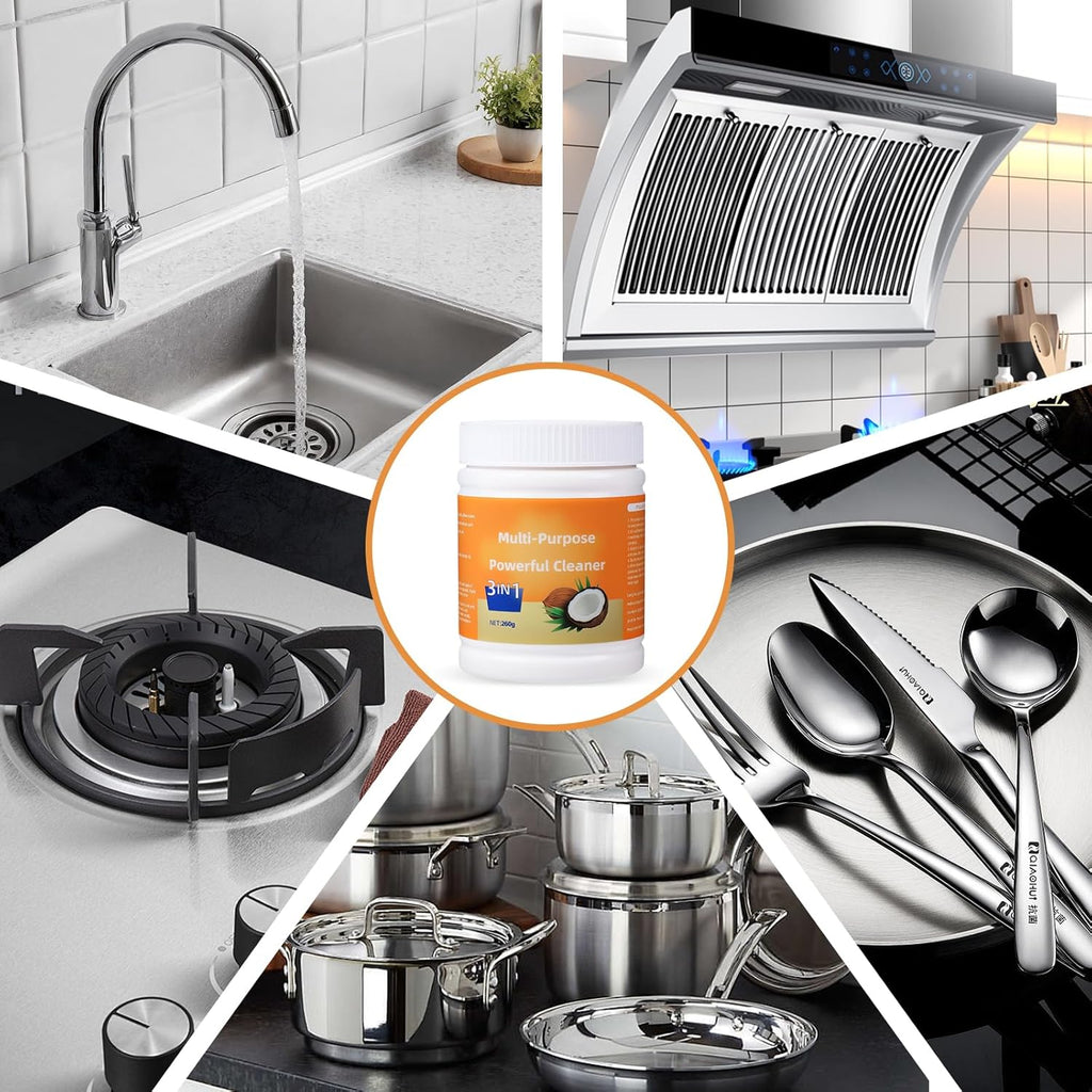 Multi-Purpose Powerful Cleaner for Kitchen,Heavy Kitchen Duty Degreaser,3 In 1 Stainless Coconut Oil Cleaning Paste,All-Purpose Cleaner Removes Stains
