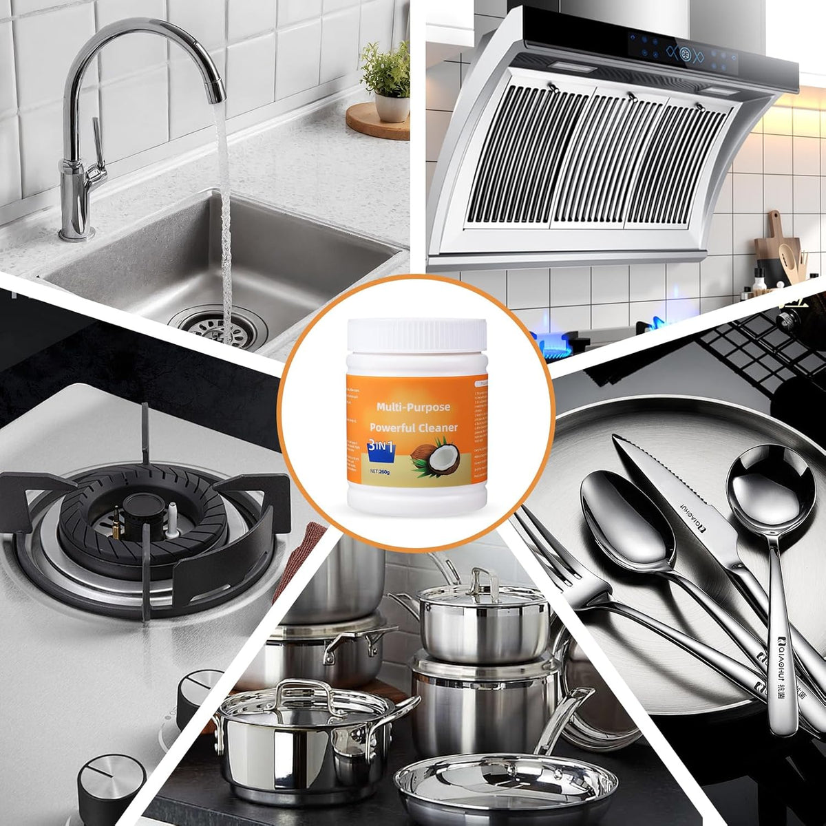 Multi-Purpose Powerful Cleaner for Kitchen,Heavy Kitchen Duty Degreaser,3 In 1 Stainless Coconut Oil Cleaning Paste,All-Purpose Cleaner Removes Stains