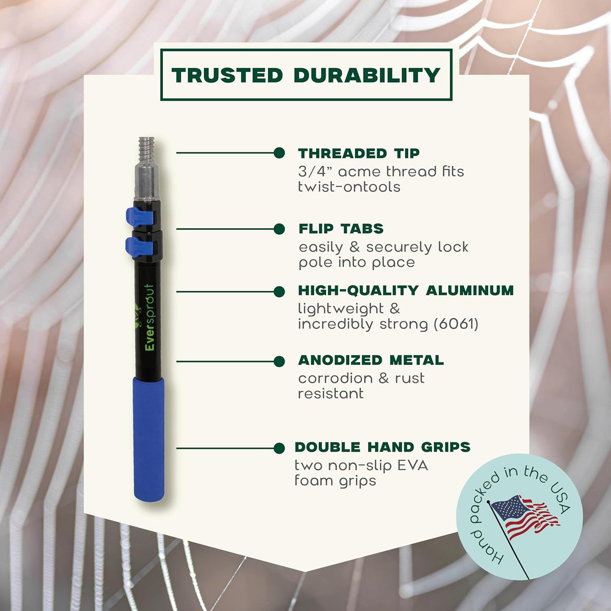 EVERSPROUT 5-to-12ft Telescoping Durable Duster with Extension Pole – Lightweight 3 Stage Cobweb Duster – Extendable to 20ft Reach for Cleaning High Ceilings and Spider Webs