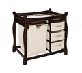 Badger Basket Sleigh-Style Baby Changing Table - Diaper Changing Station with 3 Storage Baskets - Nursery Organizer with Hamper, Changing Pad, Safety Rails - Espresso