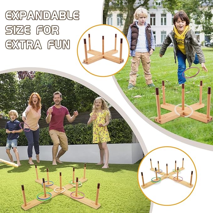 Ring Toss Game Outdoor - 33" Extra Large Outdoor Games for Adults and Family, Beechwood Giant Backyard Games, Ring Toss Game for Adults and Kids with 30 Rings & Carrying Bag