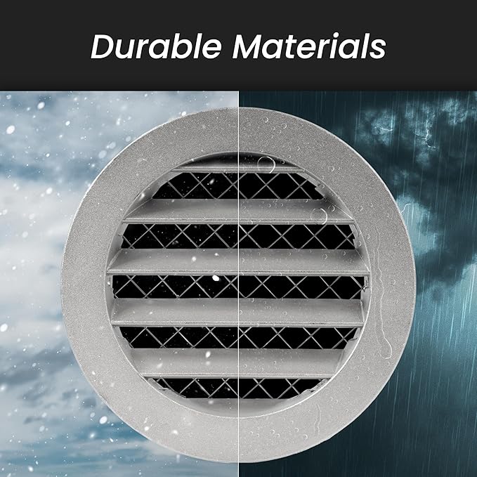 Repa Market 10" Inch Aluminum White Soffit Air Vent Cover - Louvered Round Gable Vent with Mesh Screen - Exhaust/Intake Ventilation Grill for House, Attic, Bathroom - Outdoor Metal Duct Grate