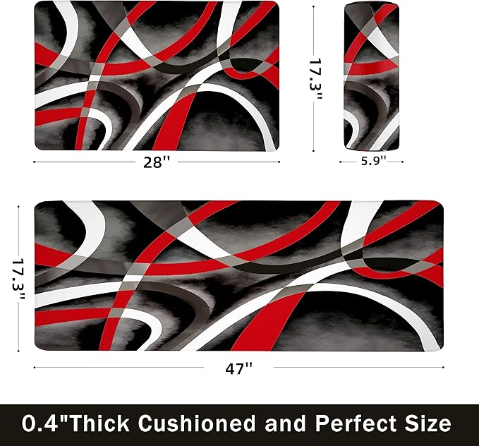 Kitchen Mats for Floor red Kitchen Rugs Modern Abstract Circle Anti Fatigue Kitchen Mats Waterproof Floor Mats Cushioned Non-Skid Standing Mats for Laundry, Office, Set of 2,17.3 x 28+17.3 x 47 Inch