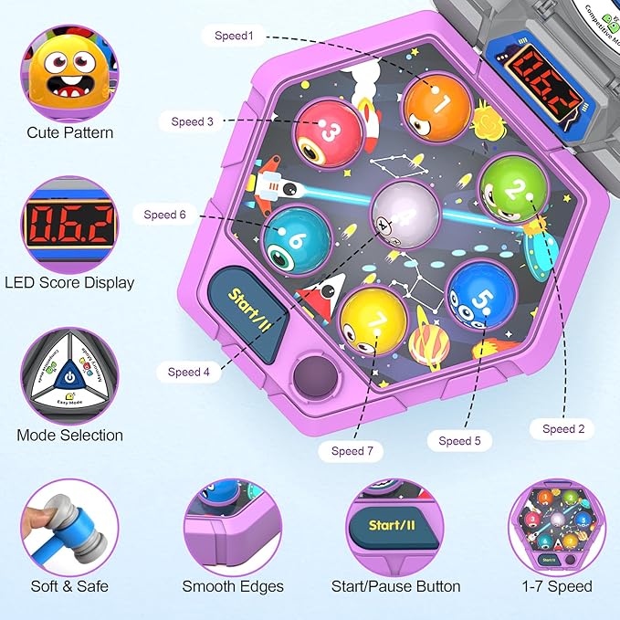 ANNKIE Whack Hammer Mole Game, Toys for 3 4 5 6+ Year Old Boys Girls, Pounding Toys for Age 3-5, Birthday Gifts for 3-12 Year Old Boys Girls, Interactive Educational Toy with 3 Modes,1-3 Players
