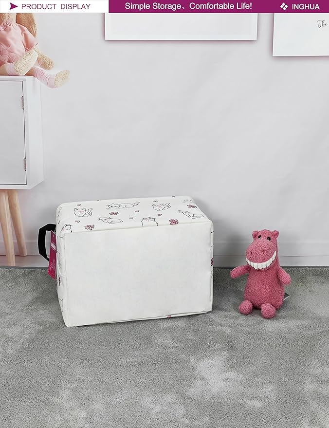 Rectangular Storage Basket Fabric Organizer Bin for Toys,Books,Clothes,Gifts,Pets-Perfect for Home,Office,Nursery,Dorm,Shelf(Rec-Love cat )