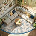 jinchan Floral Corner Rug for Living Room Washable Bedroom Rug Vintage Romance Design Non Slip Quarter Circle Lightweight Low-Pile Throw Carpet for Reading Nook Playroom,8ft Radius, Blue/Beige