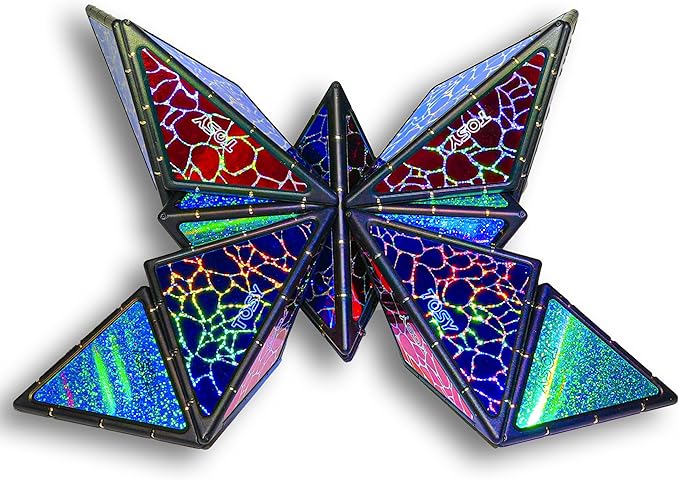 TOSY Magnet Pyramid Stone - 1 Cube Transforms into 1 Billion Shapes, 14 pcs (12 Puzzle pcs and 2 Accessories), 243 Rare Earth Magnets, Holographic Design Magnet Tiles Creative Puzzle STEM/STEAM Toy