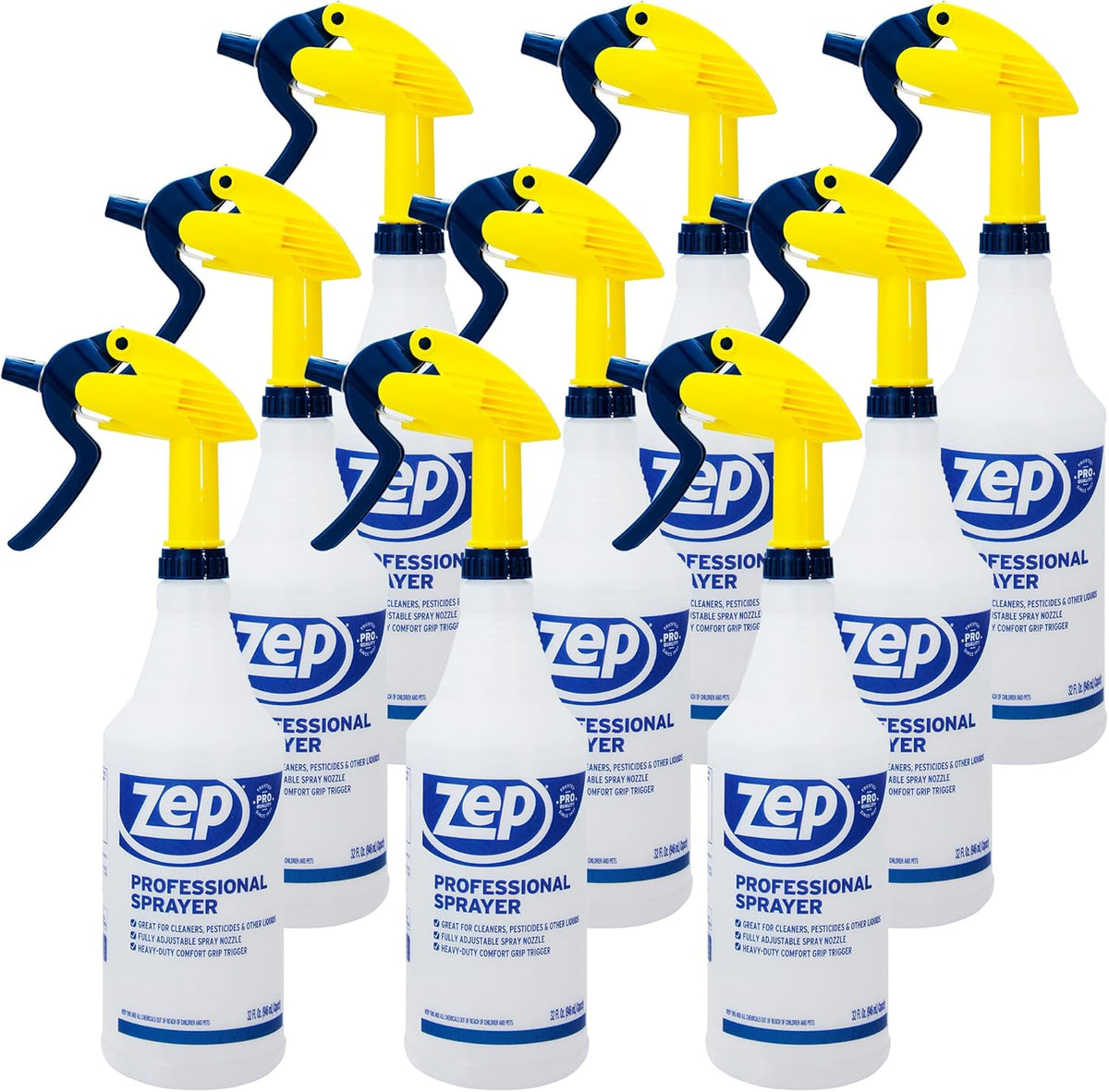 Zep Professional Sprayer Bottle - 32 oz (Case of 9) - HDPRO9 - Versatile Adjustable Nozzle Spray Bottles With A Fine Mist or Powerful Spray; Refillable Spray Bottle For Diluted Concentrate, Chemical