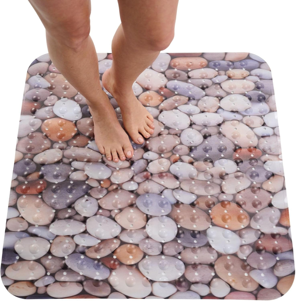ENKOSI Extra Large Square Non Slip Shower Mat - 31 x 31-inch XL Bathroom Shower Mat - Square Shower Mats for Shower Stall Floors | Secure Suction Cups and Drain Holes (31x31 Pebble Stone)