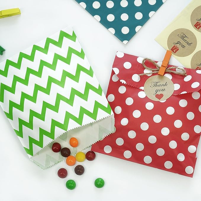 KEYYOOMY 200 Pcs Teal Blue Candy Buffet Bags - Small Polka Dot Paper Treat Bags for Wedding & Birthday Party (5 x 7 inch)