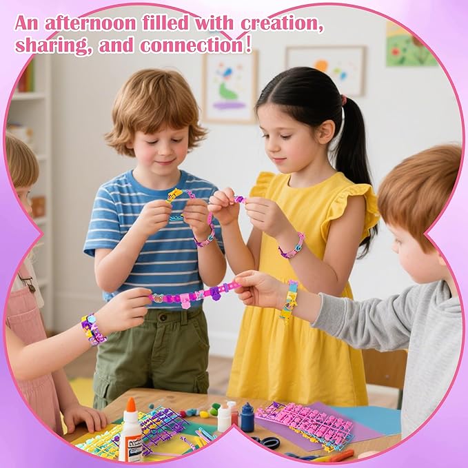 Arts and Crafts for Kids,12 PCS DIY Friendship Bracelet Making Kit for Girls, Kids Bracelet Making Kit for 4-12, Bracelets for Girls with Charm & Sticker, Jewelry Making Birthday Gift for Ages 5 6 7 8-12