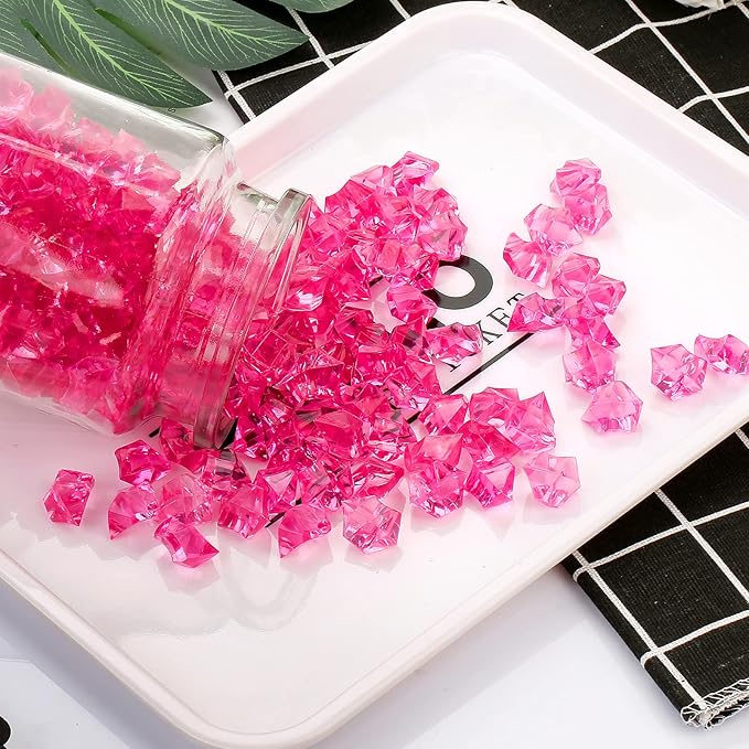 TeeLiy 150 PCS Acrylic Fushsia Crushed Ice Rock Crystals Treasure Gem Plastic Fake Ice for Vase Fillers Decoration, Table Scatters, Event, Wedding, Arts & Crafts, Home Birthday Decoration