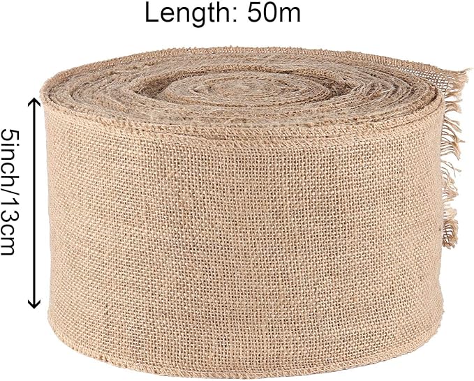 KINJOEK 5 Inch Wide 54 Yards Burlap Ribbon, Natural Jute Fabric Ribbon Crafts Ribbon for Christmas Wedding Gifts Burlap Fabric DIY for Decoration